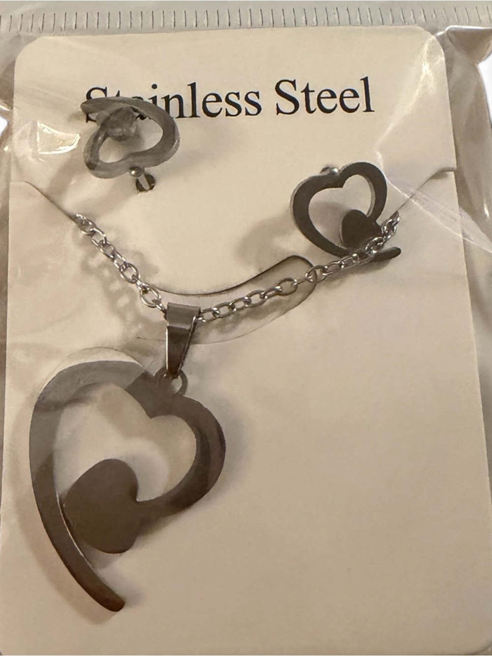 Sweetheart Swirl Stainless Steel Necklace & Earring Set